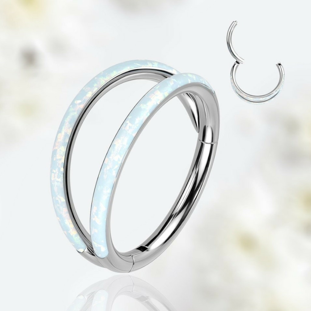 Nose Ring Implant Grade Double Line Opal Clicker